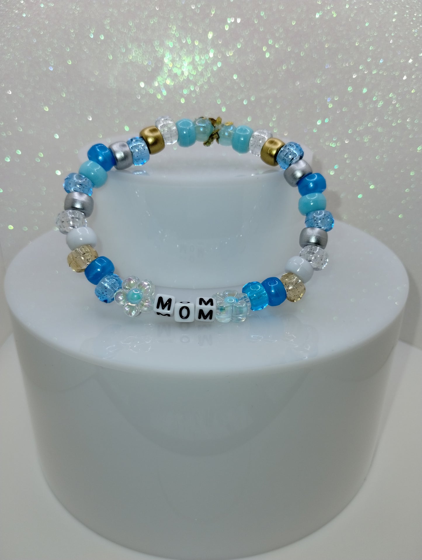 MOM Bracelet w/Blue Flower
