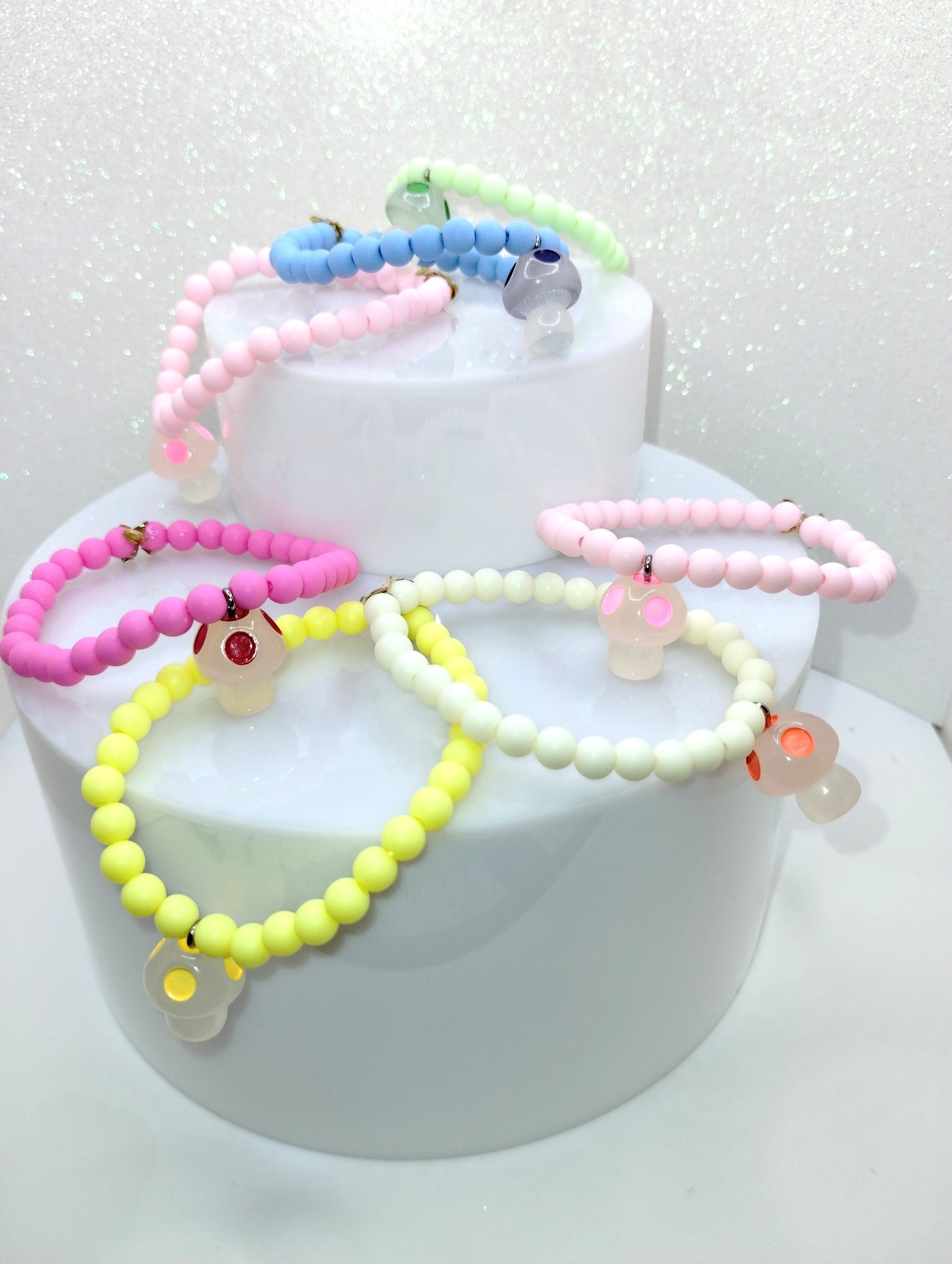 Mushroom Bracelet - Blue Pastel 7"