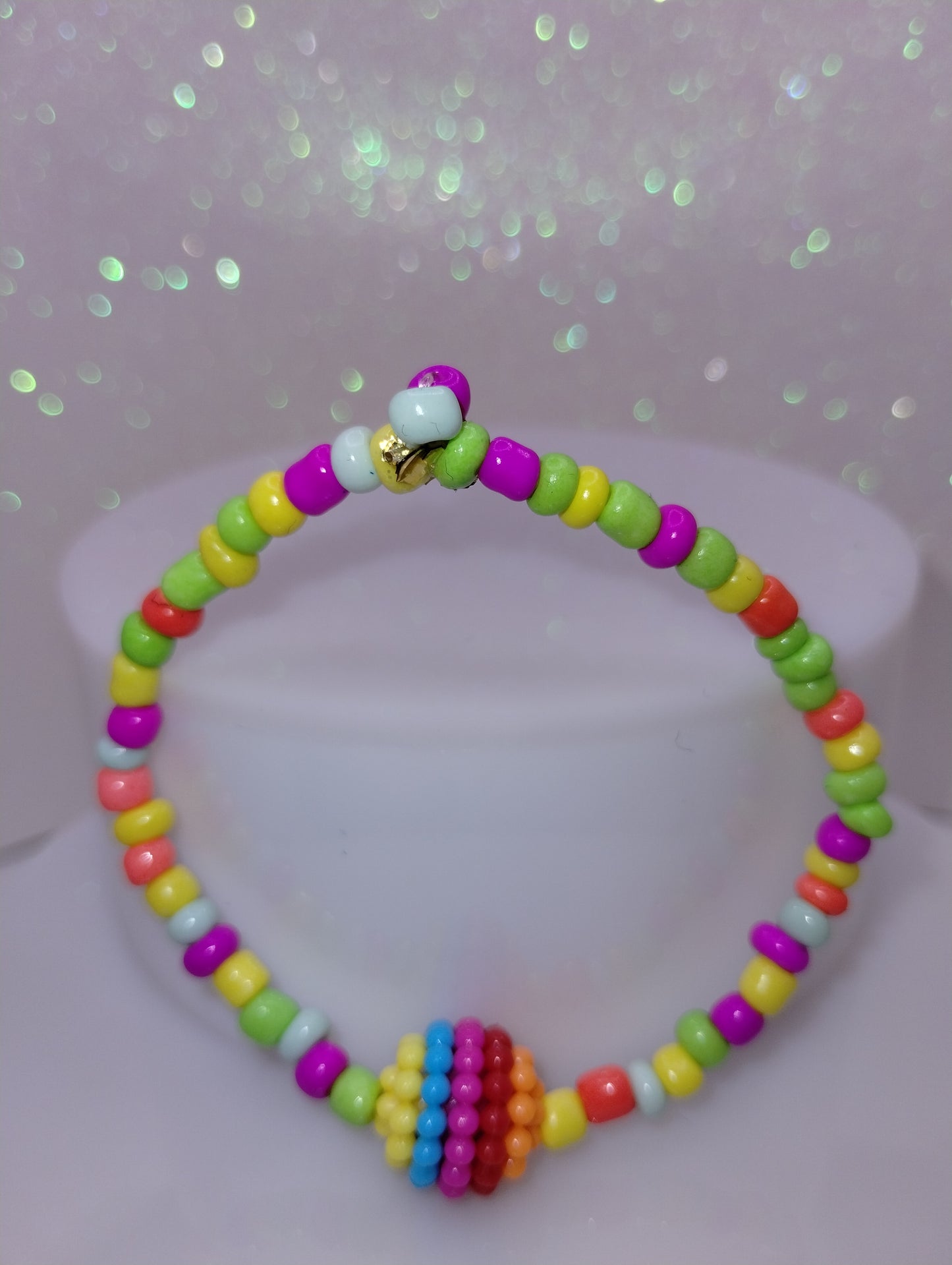 Micro Bead Bracelet w/Multi Color Ball Charm