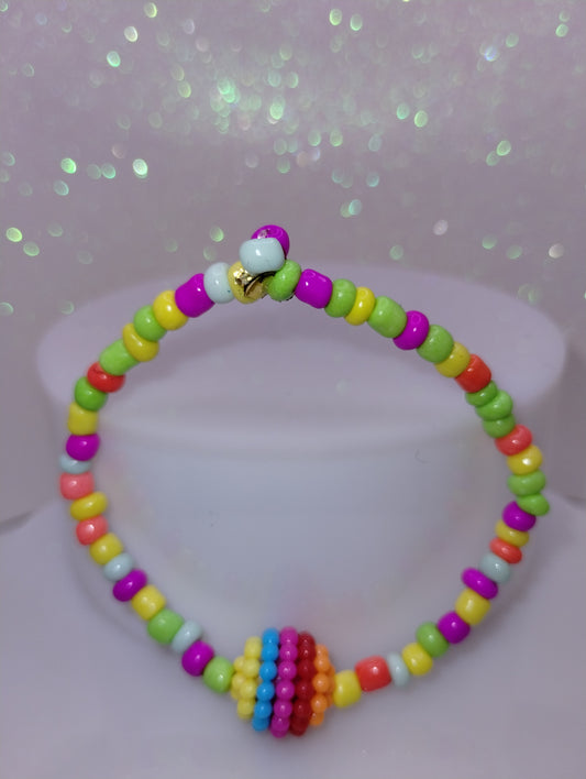 Micro Bead Bracelet w/Multi Color Ball Charm