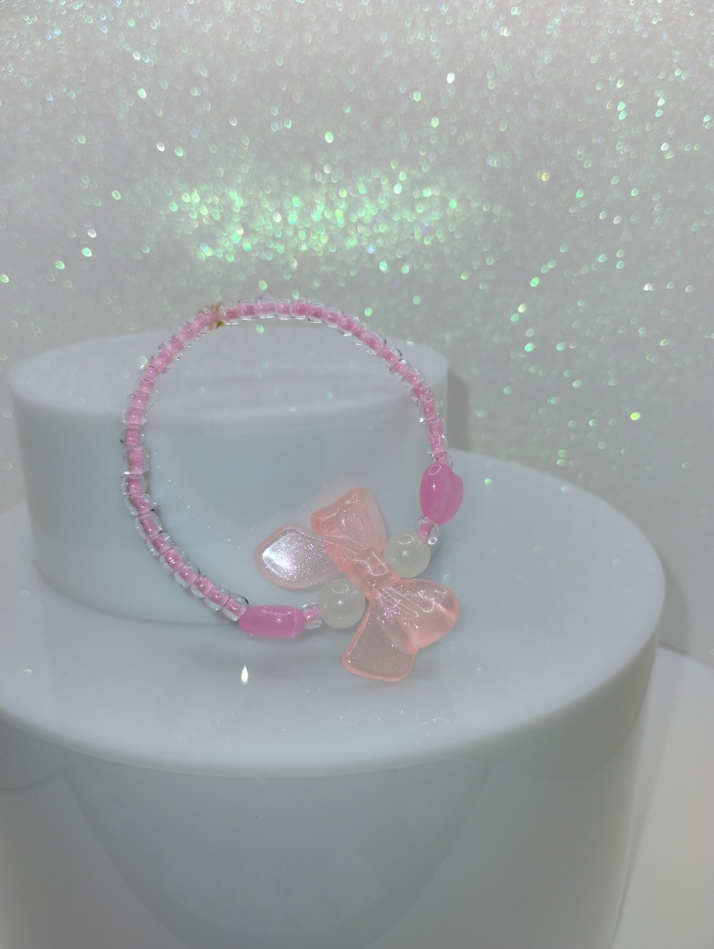 Micro Bead Bracelet w/Pink Bow Charm