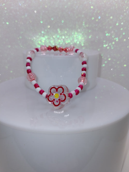 Micro Bead Bracelet w/Red Flower Charm
