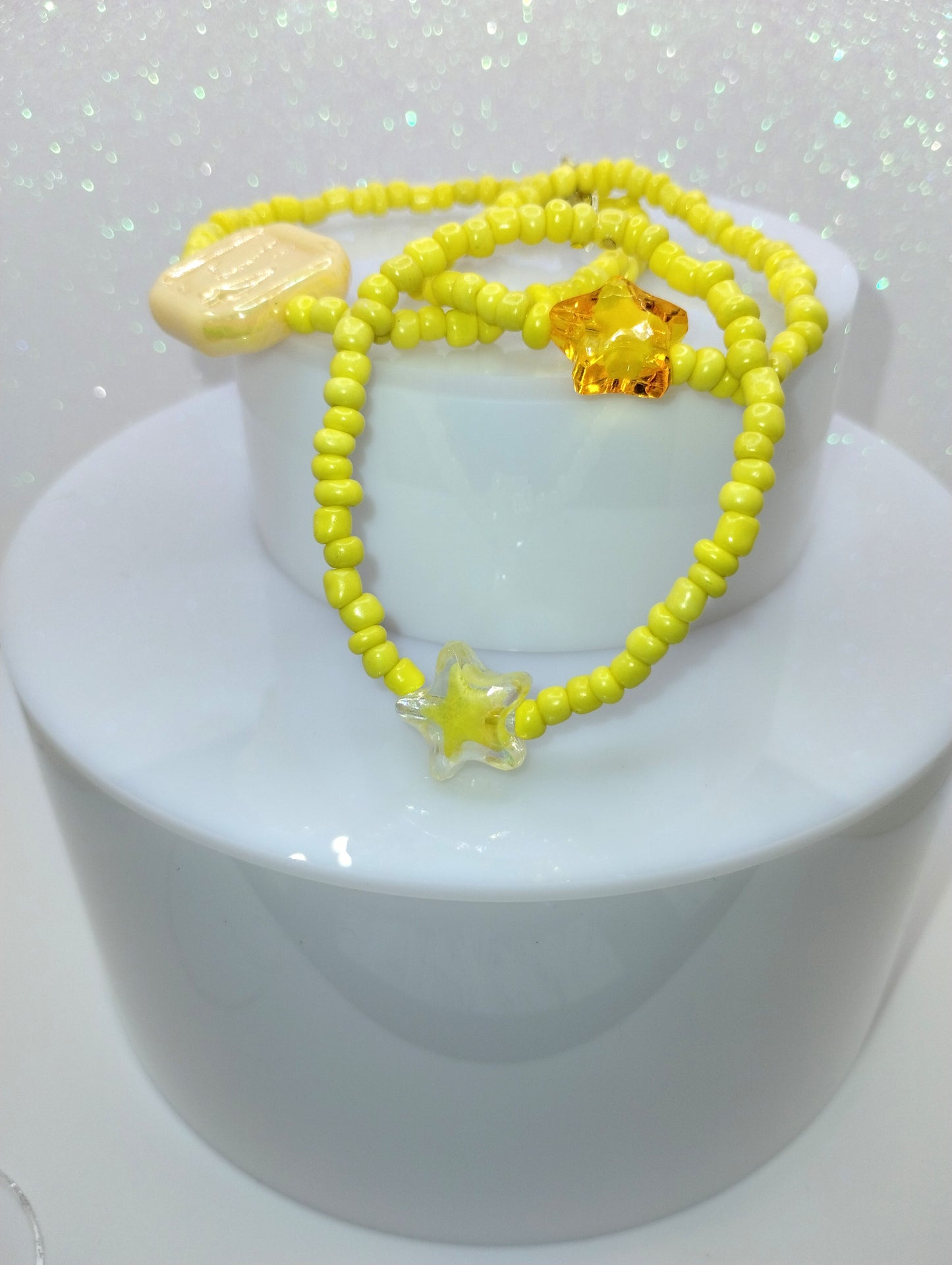Micro Bead Bracelet w/Dark Yellow Star Charm